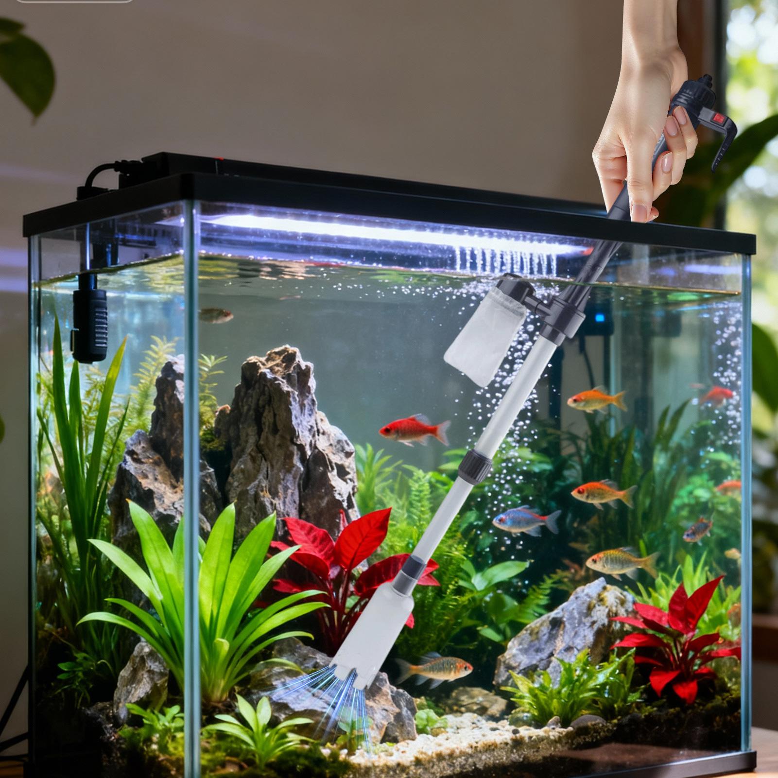 Aquarium Fish Tank Cleaner - Aquarium-Schotterstaubsauger, verstellbarer Teleskop-USB-tragbarer Wasserstaubsauger für Fischbecken,