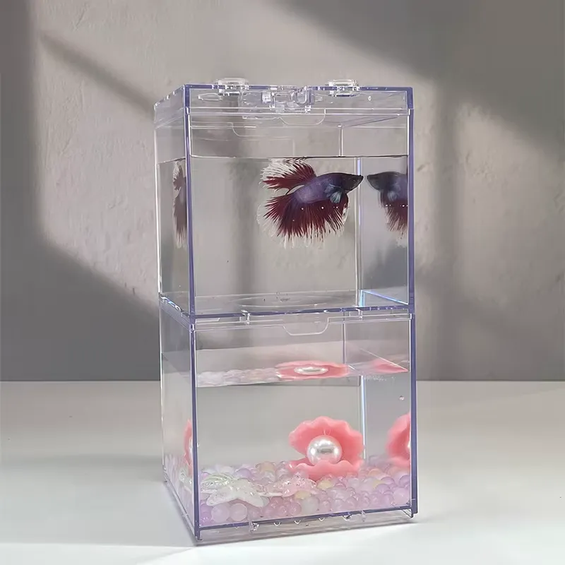 Aquarium Mini Fish - Relaxlines Mini-Aquarium-Box Tischdekoration Kleines Multifunktionales LED-Beleuchtetes